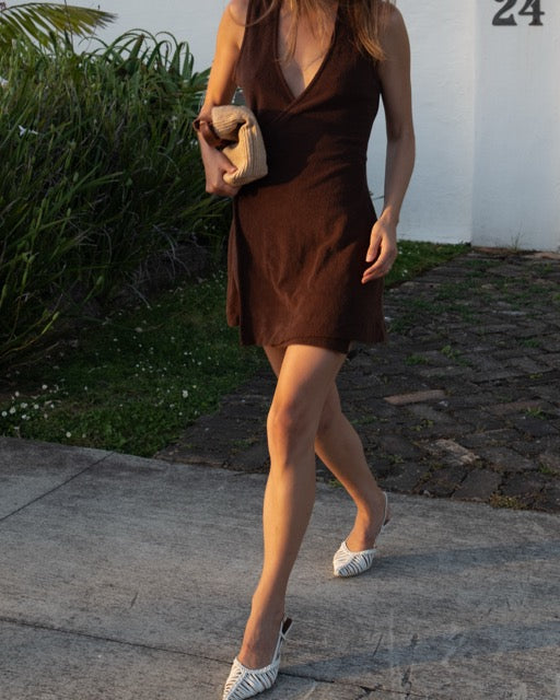 Nimble Coastal Terry Wrap Dress - Chocolate, size XS
