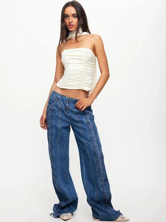 Lioness Day Dream Tie Up  Jeans, Size 6