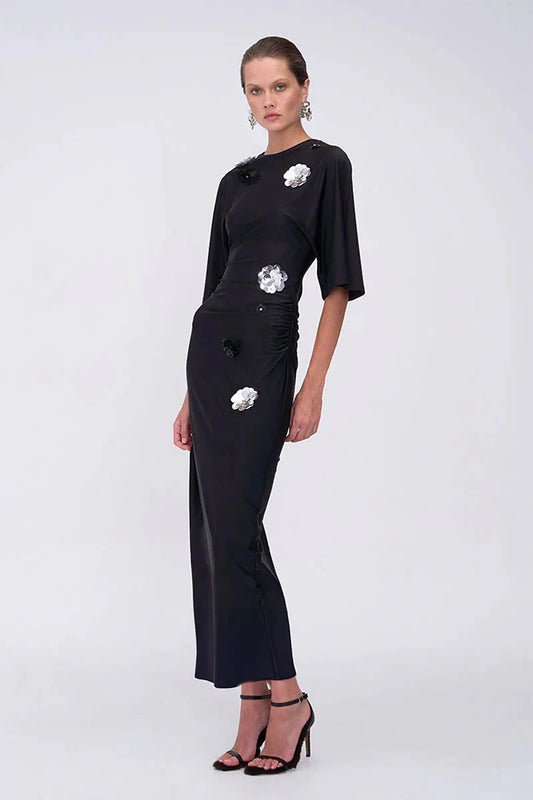 Suboo Black dress with sequin flowers, size XS