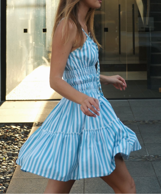 Lusana ROSA POPLIN MINI DRESS IN ARCTIC STRIPE, XS