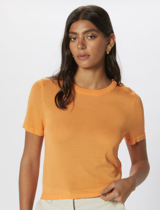 Only Effie Short Sleeve Knit Top, Papaya - size s