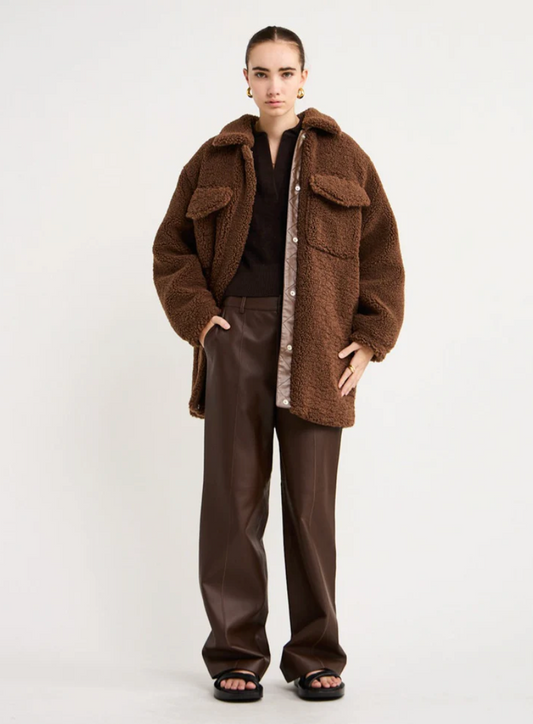 Ena Pelly Carla Teddy Faux Fur Shacket - Espresso, size 6