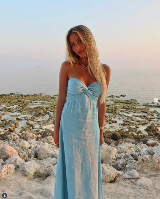 Lusana Melody Linen Maxi Dress in Shimmer, size S