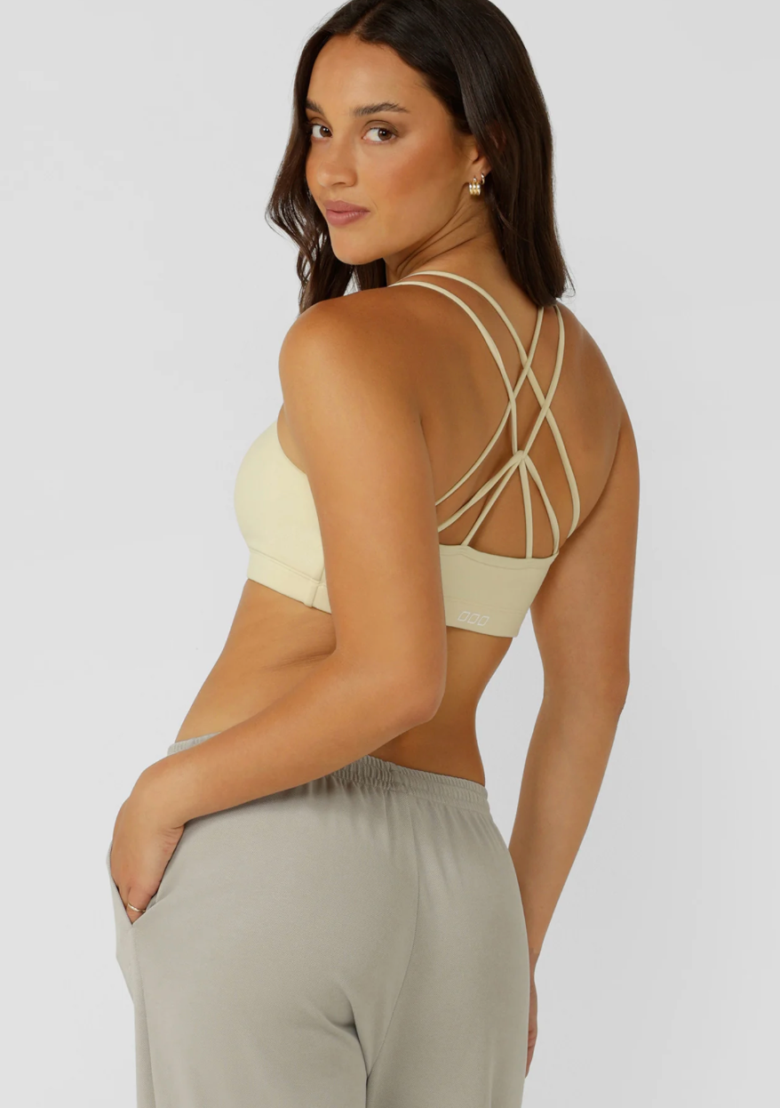 Lorna Jane Lotus Cropped Sports Bra - Lemon cream, size XS