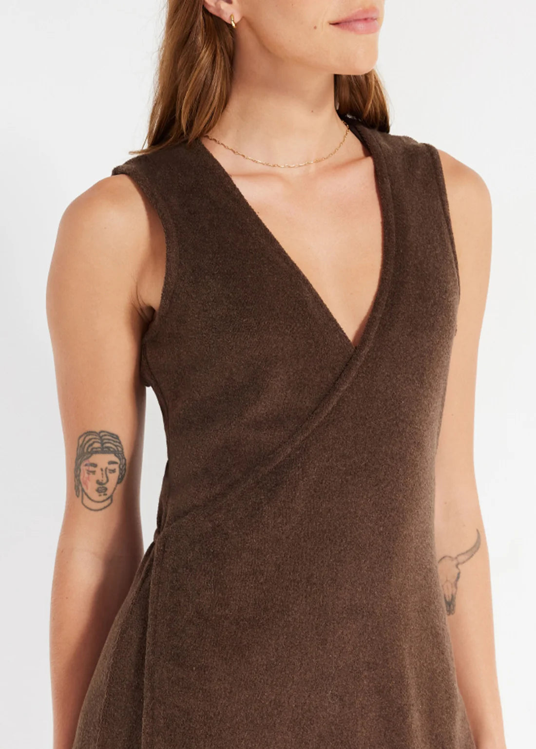 Nimble Coastal Terry Wrap Dress - Chocolate, size XS