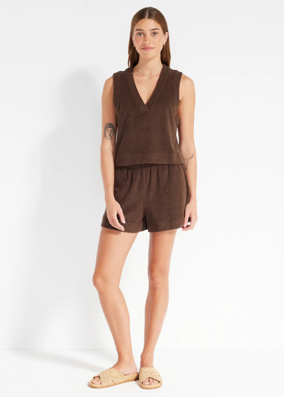 Nimble Coastal Terry Tank and short set - Chocolate - size XS