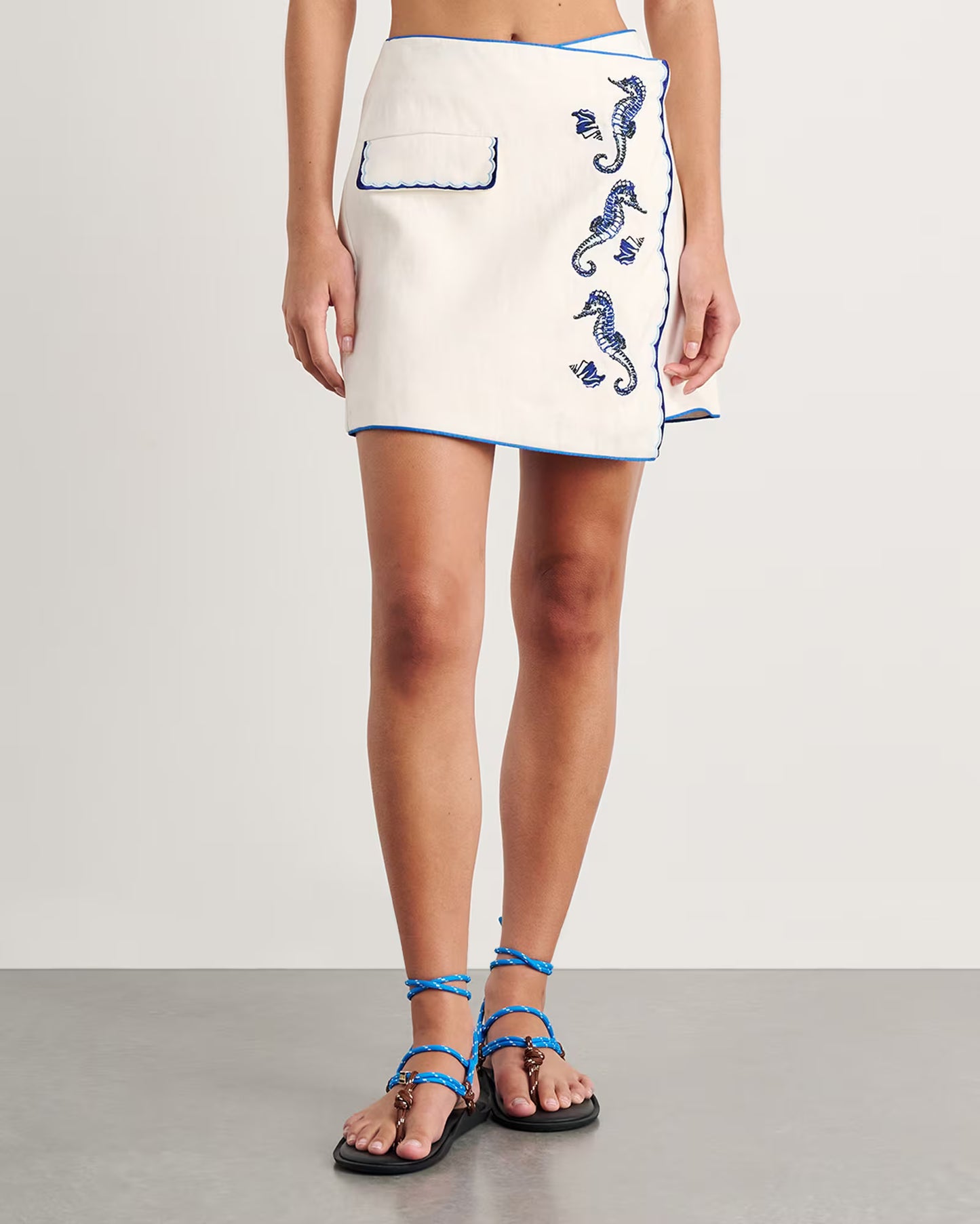 JAG Seahorse Linen Shirt and Mini Wrap Skirt set, size 6