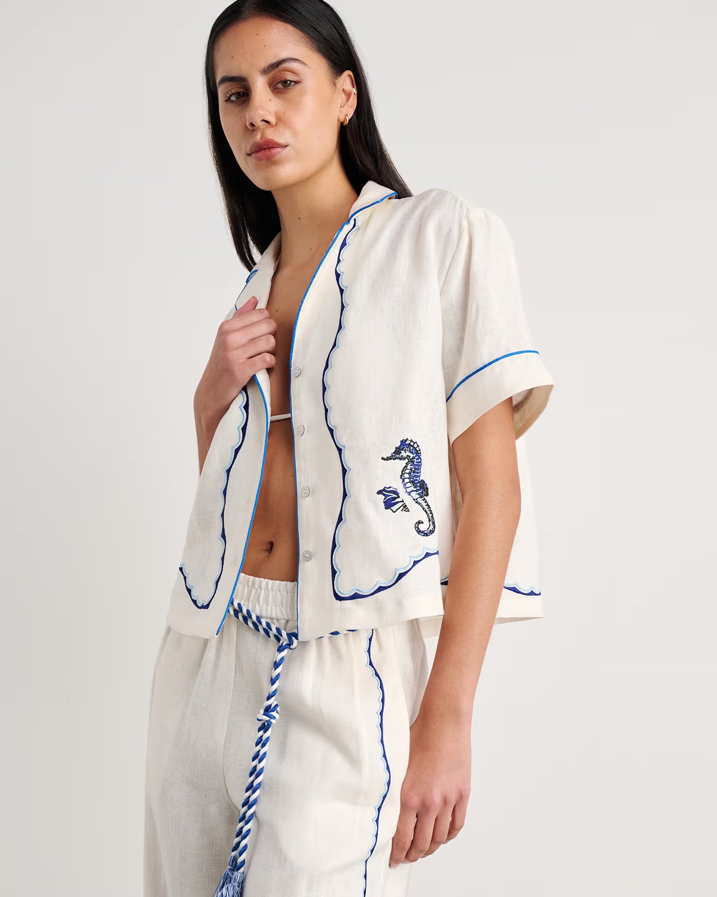 JAG Seahorse Linen Shirt and Mini Wrap Skirt set, size 6