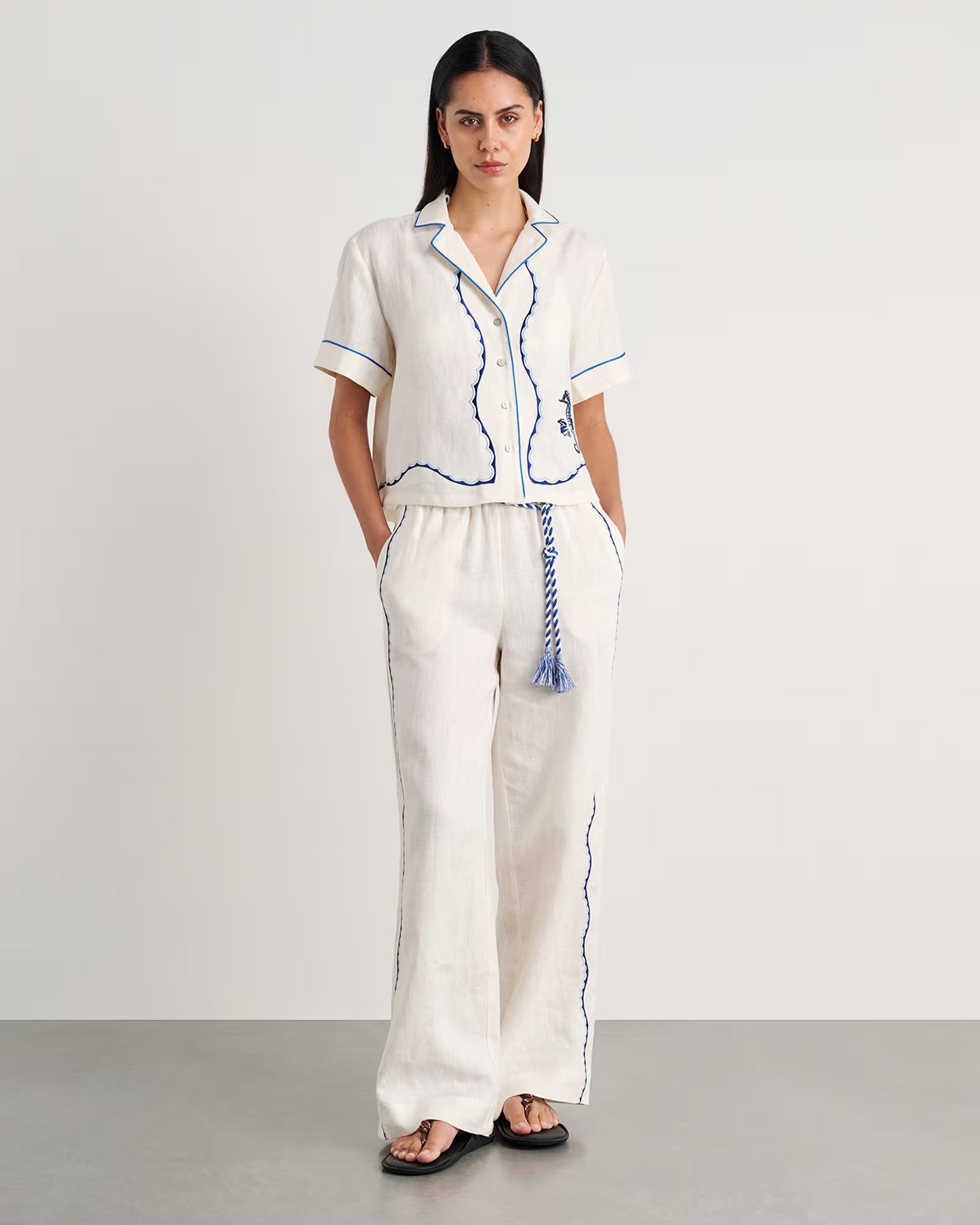 JAG Seahorse Linen Shirt and Mini Wrap Skirt set, size 6