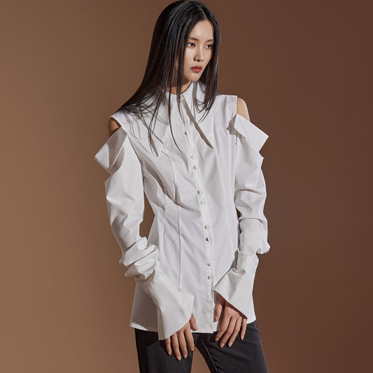 Dint Shoulder Slit Pintuck Shirt, size 6