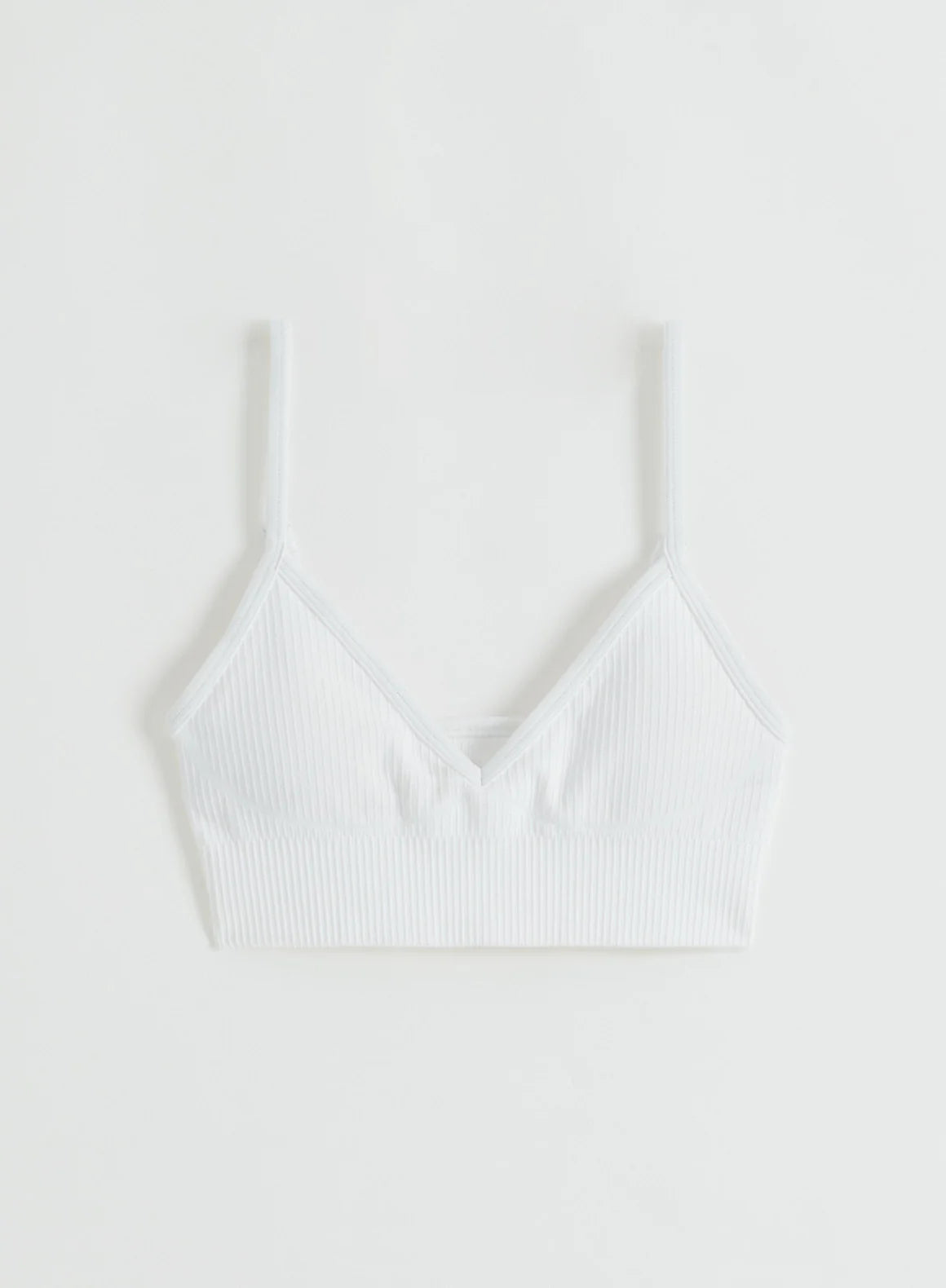 Aim'n White ribbed seamless deep cut bra in white, size XS